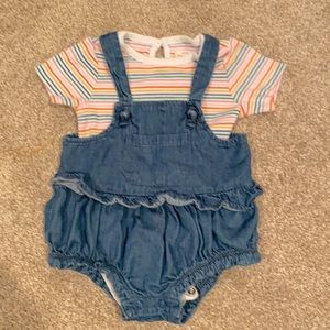 Cat & Jack Target overalls and striped onesie outfit, size 3-6M